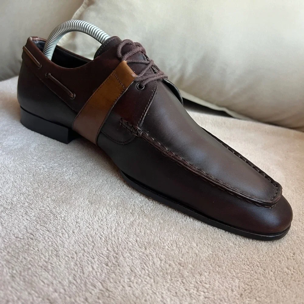 Mezlan Carson Men 8 M Brown & Tan Leather Two Tone Apron Toe Oxford‎ Shoes